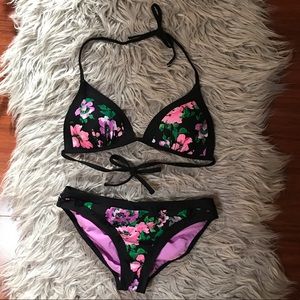 Black Floral Patterned Bikini Set